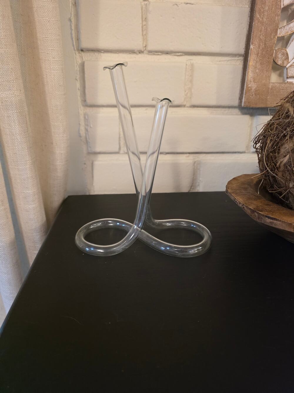 VTG 1980s Clear Glass Loop-Base Bud Vase Nostalgia Minimalist Retro Decor EUC